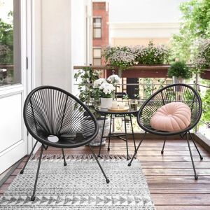 SONGMICS Garden Patio Furniture Set 3 Pieces, Acapulco Chair, Outdoor Seating, Glass Top Table and 2 Chairs, Indoor and Outdoor Conversation Set, Black