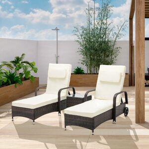 Mcc Direct - 3 Pieces Rattan Sun Lounger Bed Recliner Outdoor Chair & Side Table Set Venice brown