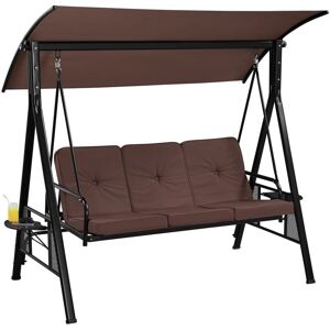 3-Seat Outdoor Patio Swing Chair with Adjustable Sunshade, Dark Brown - Yaheetech