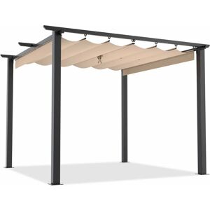 Rattantree - 3Mx3M Outdoor Retractable Pergola with Canopy Patio Metal Shelter for Garden Lawn Beige