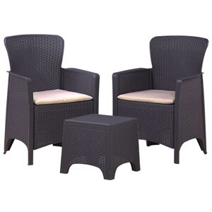 Trueshopping - 3PC Rattan Style Armchair & Table Bistro Balcony Set - Outdoor Garden Furniture - Black