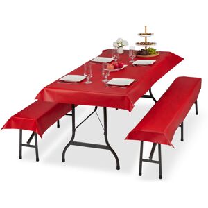 Relaxdays - Beer Tent Set, Picnic Tablecloth 250x100 cm with 2 Bench Covers, Washable, Simple, Reusable, Waterproof, Red