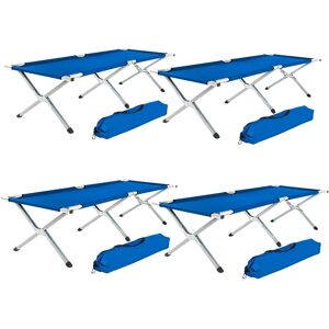 Tectake - 4 camping beds made of aluminium - folding camp bed, single camp bed, camping cot - blue - blue