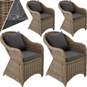 TECTAKE 4 Garden chairs luxury rattan + cushions - outdoor seating, garden seating, rattan chair - nature - nature