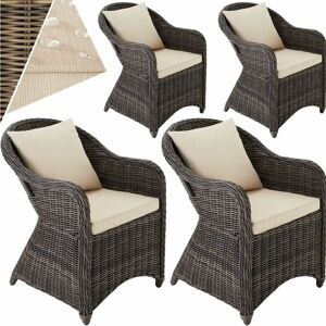 Tectake - 4 Garden chairs luxury rattan + cushions - outdoor seating, garden seating, rattan chair - grey - grey