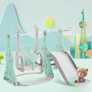 Abrihome - 4 in 1 Children's Slide, Swing with Basketball Stand, Climbing ladder, Slide for Indoor and Outdoor Use, Green