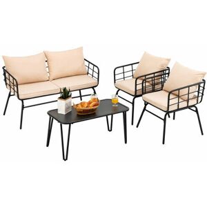 COSTWAY 4 Piece Patio Conversation Set Outdoor Furniture Set w/ Loveseat Bench