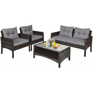 COSTWAY 4 Pieces pe Rattan Patio Conversation Set Outdoor Rattan Furniture With Cushions