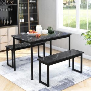 DEVOKO 3-Piece Dining Table and Bench Set 4-Person Space-Saving Dinette for Kitchen Patio Outdoor - Black