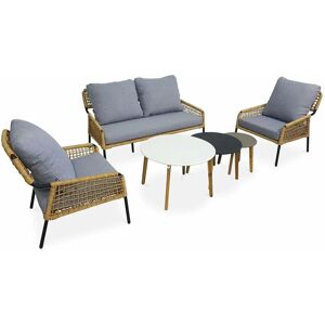 SWEEEK 4-seater bamboo-effect rattan garden sofa set - Komodo - Natural, Grey - Grey