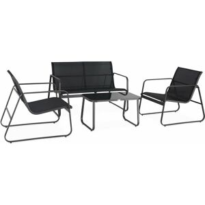 Sweeek - 4-seater metal garden sofa set - 1 sofa, 2 armchairs, 1 coffee table - Silvi - Black metal, Black textilene - Anthracite