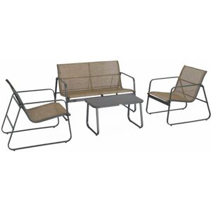 SWEEEK 4-seater metal garden sofa set - 1 sofa, 2 armchairs, 1 coffee table - Silvi - Anthracite metal, Natural Beige textilene - Anthracite