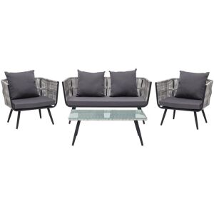 Beliani - Modern 4 Piece Outdoor Conversation Set Grey Wicker Cushions Ragusa - Grey