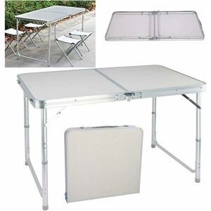 DAY PLUS 4FT Folding Table, Small Portable Foldable Table with Carrying Handle, 120cm Withe Square, Camping Picnic Table, Fold Up Computer Table for Game,