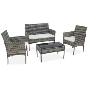 FAMIHOLLD 4PCS Outdoor Living Room Balcony Garden Home Rattan Furniture-Gray