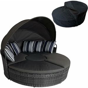 FURNITURE ONE 5 PCs Outdoor Rattan Lounge Chair Round Daybed Table Set w/ Cushion - 180cm - Grey