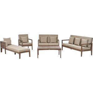 BELIANI 5 Piece Garden Conversation Set Certified Acacia Wood Dark Brown Taupe Cushions Pataja - Dark Wood