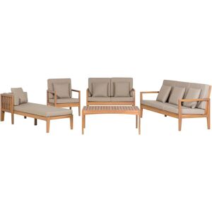 BELIANI 5 Piece Garden Conversation Set Certified Acacia Wood Brown Cushions Pataja - Grey