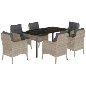 7 Piece Garden Dining Set with Cushions Light Grey Poly Rattan Vidaxl Grey