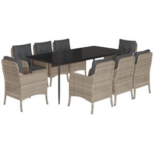 9 Piece Garden Dining Set with Cushions Light Grey Poly Rattan Vidaxl Grey