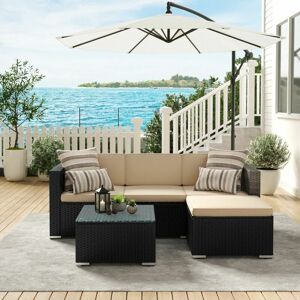 SONGMICS Garden Furniture Set, 5-Piece Patio, pe Rattan Patio Furniture Set, Outdoor Corner Sofa Couch, Handwoven Rattan Patio Conversation Set, with Cushions