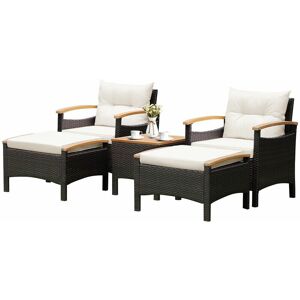 GYMAX 5 Piece Patio Rattan Furniture Set Wicker Lounge Chair and Ottoman Set w/ Table