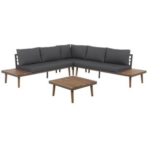 Beliani - Garden 5 Seater Corner Sofa Set Acacia Wood Coffee Table Grey Cushions Corato - Grey