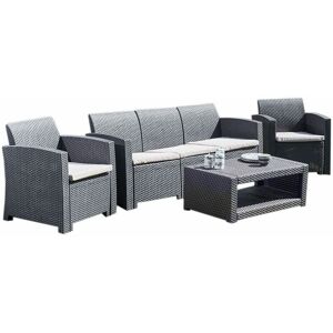 Trueshopping - 5-Seater Rattan Sofa, Table & Chair Lounge Set Outdoor Garden Patio Furniture - Black