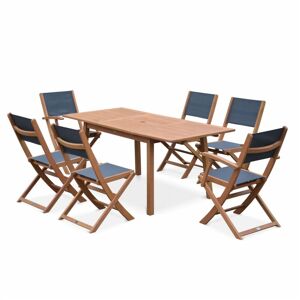 SWEEEK 6-seater garden dining set, extendable 120-180cm FSC-eucalyptus wooden table, 4 chairs and 2 armchairs - Almeria 6 - Anthracite textilene seats