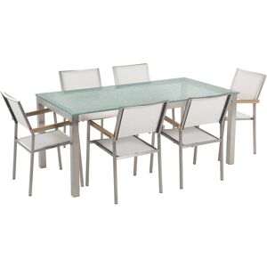 Beliani - 6 Seater Garden Dining Set Tempered Glass Table White Chairs Grosseto - White
