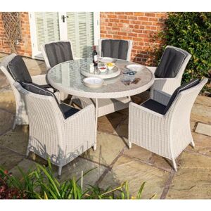 CHESHIRE GARDEN FURNITURE 6 Seater Natural Putty Grey Weave Dining Set