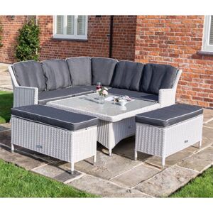 CHESHIRE GARDEN FURNITURE 6 Seater Putty Grey Rattan Weave Corner Dining Set - With Benches