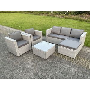 Fimous - 6 Seater pe Wicker Light Grey Rattan Sofa Set Garden Furniture Chairs Footstool Conservatory Patio Furniture