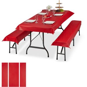 2x Beer Tent Set, Picnic Tablecloth and Bench Covers, Washable, Simple, Reusable, Waterproof, Outdoor, Red - Relaxdays