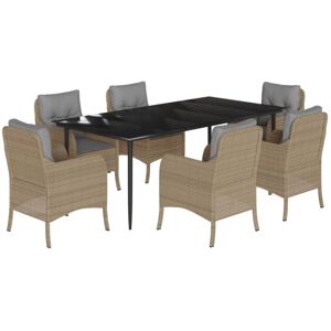 7 Piece Garden Dining Set with Cushions Beige Poly Rattan Vidaxl Beige