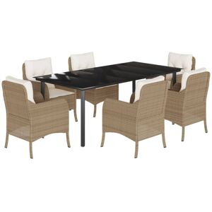 7 Piece Garden Dining Set with Cushions Beige Poly Rattan Vidaxl Beige