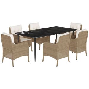 7 Piece Garden Dining Set with Cushions Beige Poly Rattan Vidaxl Beige