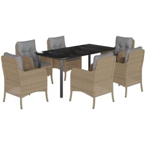 7 Piece Garden Dining Set with Cushions Beige Poly Rattan Vidaxl Beige