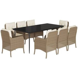 9 Piece Garden Dining Set with Cushions Beige Poly Rattan Vidaxl Beige