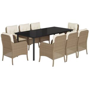 9 Piece Garden Dining Set with Cushions Beige Poly Rattan Vidaxl Beige