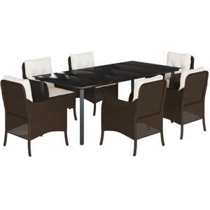 7 Piece Garden Dining Set with Cushions Brown Poly Rattan Vidaxl Brown