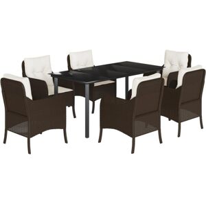 7 Piece Garden Dining Set with Cushions Brown Poly Rattan Vidaxl Brown