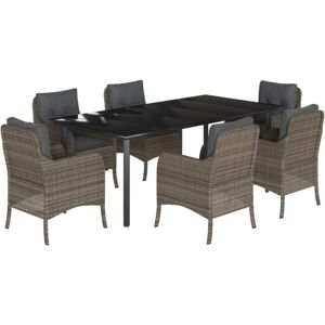 7 Piece Garden Dining Set with Cushions Grey Poly Rattan Vidaxl Grey