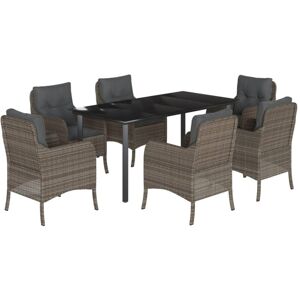 7 Piece Garden Dining Set with Cushions Grey Poly Rattan Vidaxl Grey