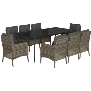 9 Piece Garden Dining Set with Cushions Grey Poly Rattan Vidaxl Grey