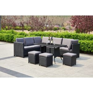 LIFE INTERIORS 7 Pieces Outdoor Wicker Patio Furniture Conversation Sofa Set, Sofa Set with a Storage Table, Black/Grey Finish