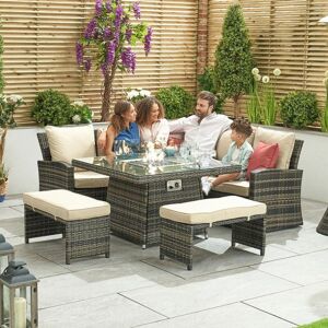 Abrihome - 7 Seater Dining Set with Cushions-Brown