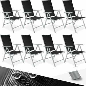 Tectake - Folding aluminium garden chairs (set of 8) - reclining garden chairs, garden recliners, outdoor chairs - silver - silver