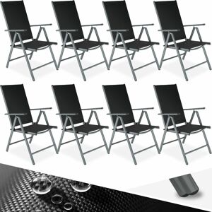 TECTAKE Folding aluminium garden chairs (set of 8) - reclining garden chairs, garden recliners, outdoor chairs - anthracite - anthracite