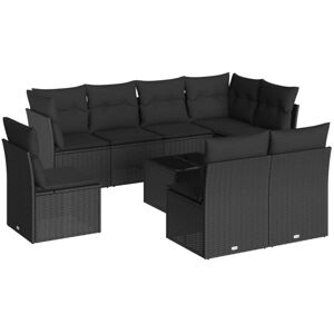 9 Piece Garden Sofa Set with Cushions Black Poly Rattan Vidaxl Black